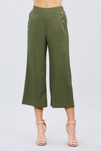 Fake Pocket W/button Detail Wide Long Leg Linen Pants