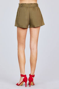 Paper Bag W/bow Tie Short Linen Pants