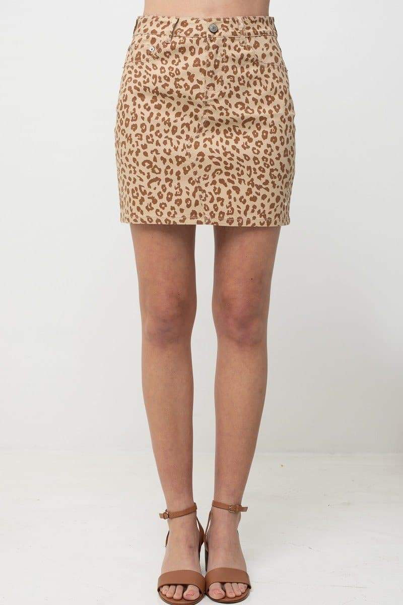 Leopard Printed Cotton Span Mini Skirt