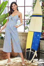 Front Tie Stripe Print Jumpsuit