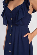 Button Front Ruffle Midi Dress