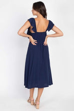 Button Front Ruffle Midi Dress