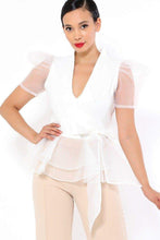 Organza Puff Short Sleeve Top