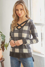Plaid V Neck Long Sleeve Sweater