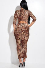 Animal Print 3/4 Sleeve Midi Dress With Back Cut Out